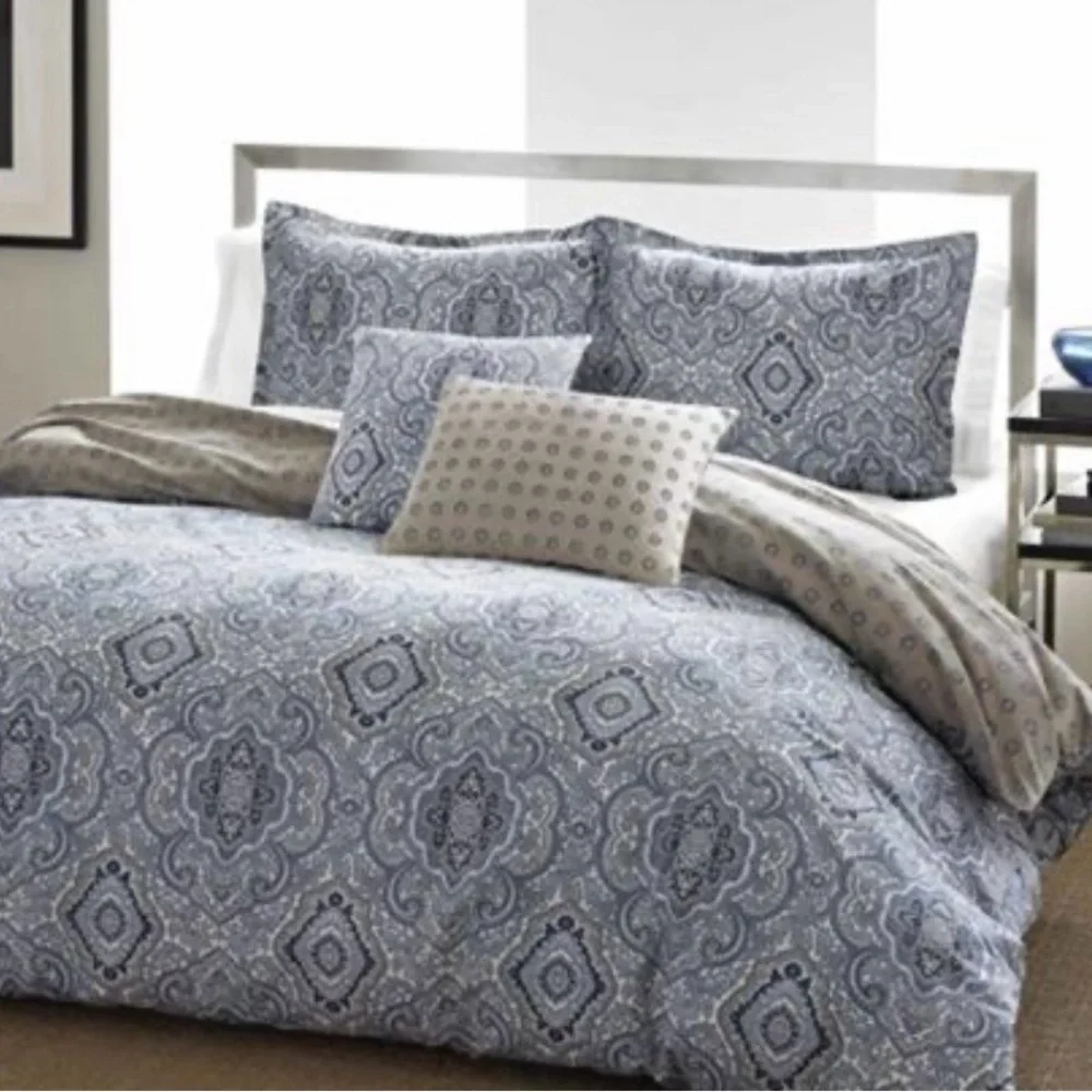 Carson Carrington Harstad Blue Cotton 3-piece Duvet Cover Set King